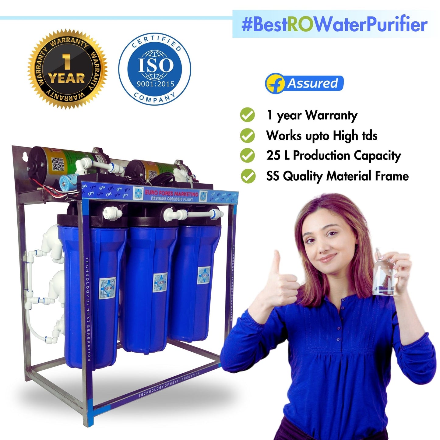 E.F.M 25 LPH Plant Commercial Water Purifier 25 L RO Water Purifier
