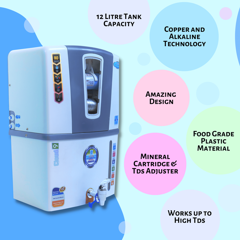 E.F.M Cloud-09 12 L RO+UV+UF+TDS+MINERAL+ALK+COPPER RO Water Purifier (White::Grey)