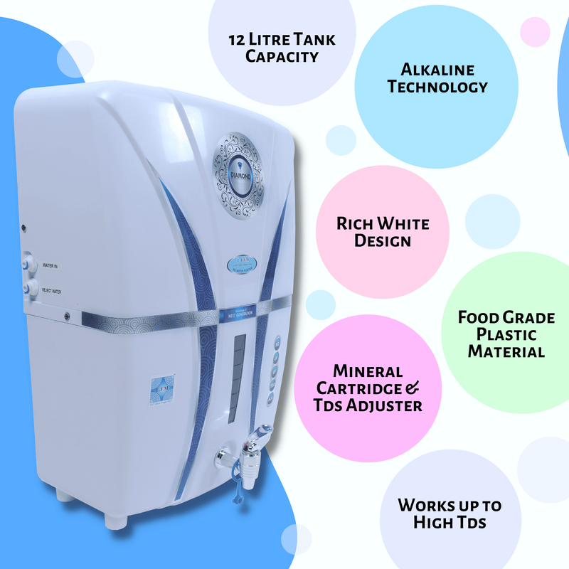 E.F.M White Diamond 12 L RO+UV+UF+TDS+MINERAL+ALK RO Water Purifier (White)