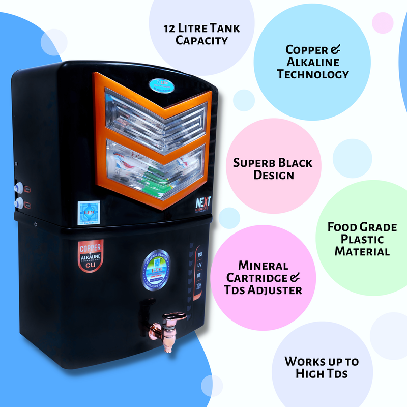 E.F.M Seven 12 L RO+UV+UF+TDS+MINERAL+ALK+COPPER RO Water Purifier (Black)