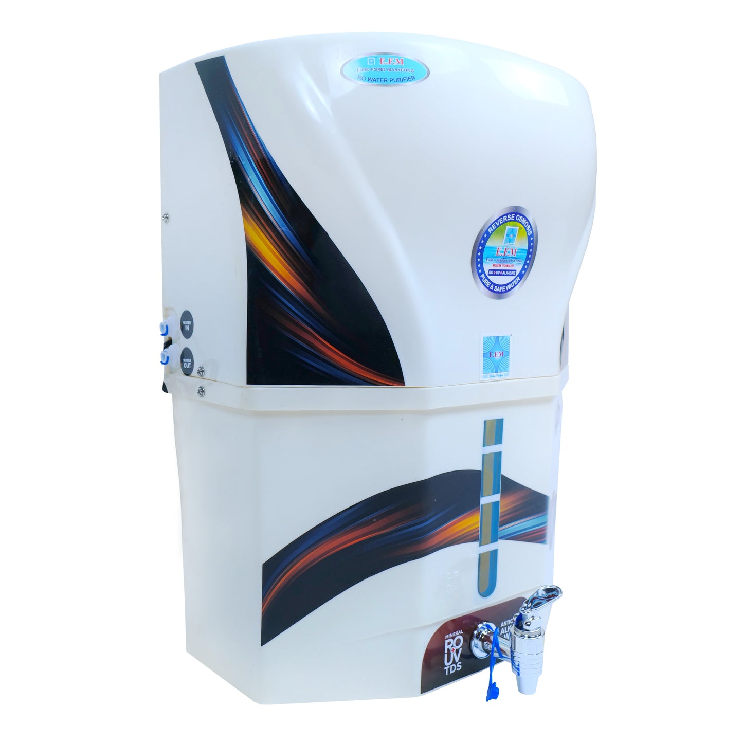 E.F.M Creamy Curve 16 L RO+UV+UF+TDS+MINERAL+ALK+COPPER  RO Water Purifier (White)