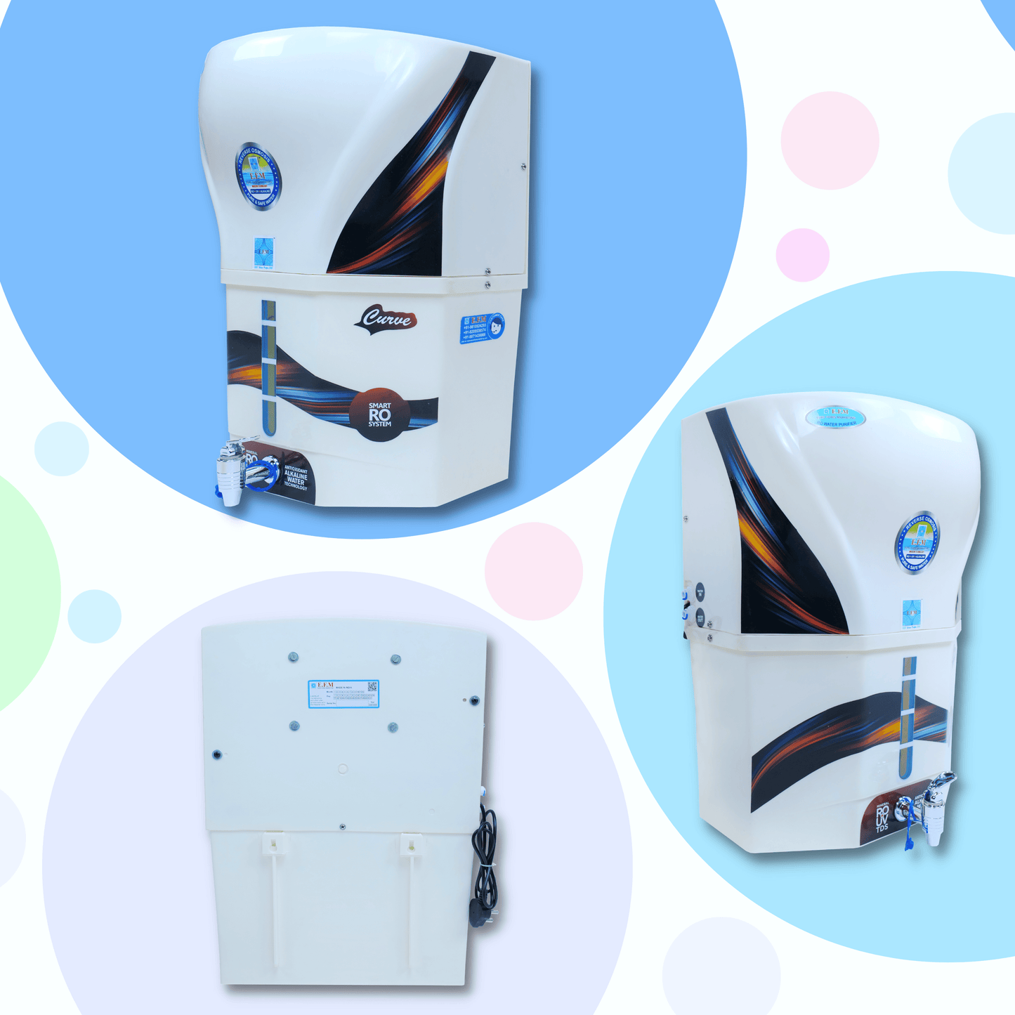 E.F.M Creamy Curve 16 L RO+UV+UF+TDS+MINERAL+ALK+COPPER  RO Water Purifier (White)
