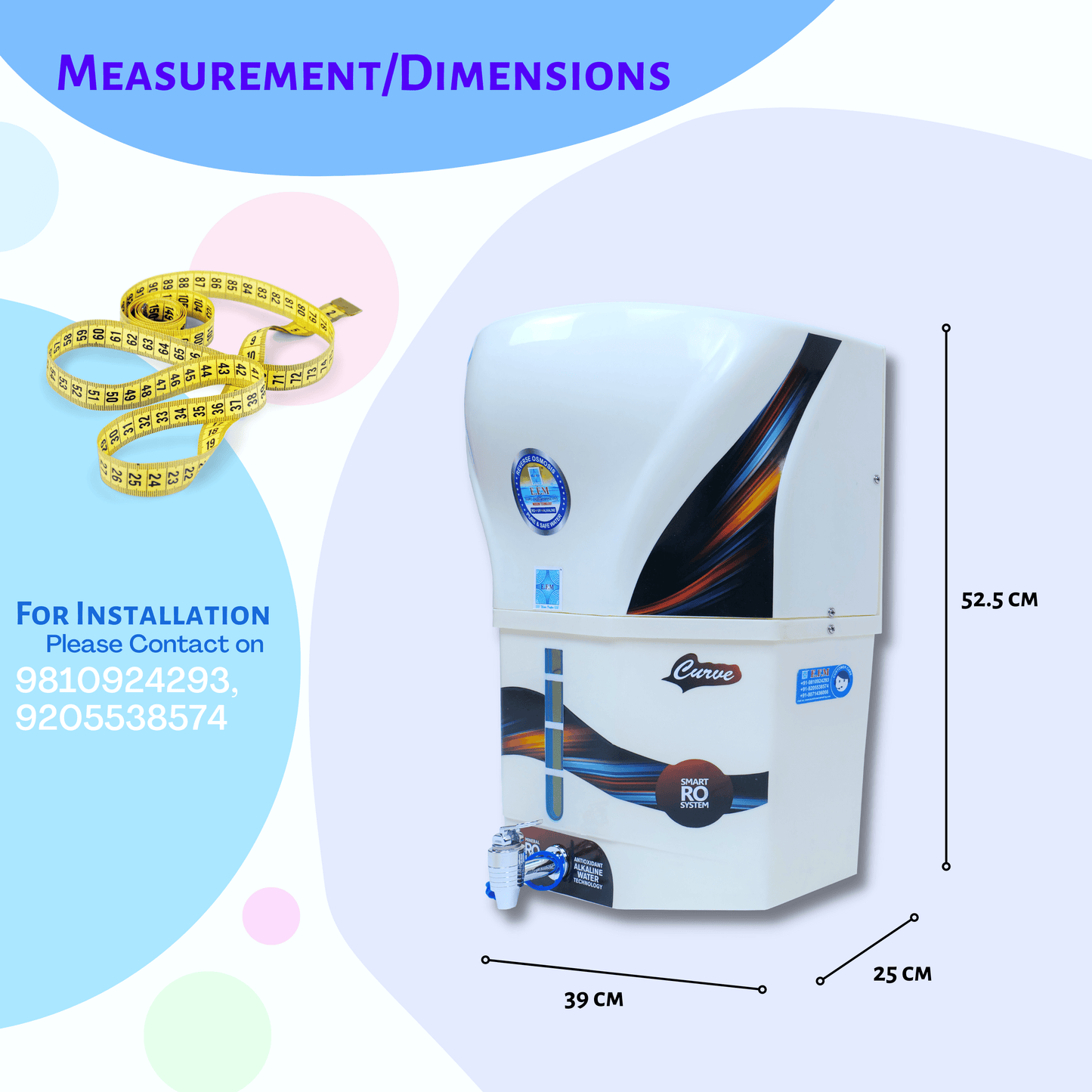 E.F.M Creamy Curve 16 L RO+UV+UF+TDS+MINERAL+ALK+COPPER  RO Water Purifier (White)